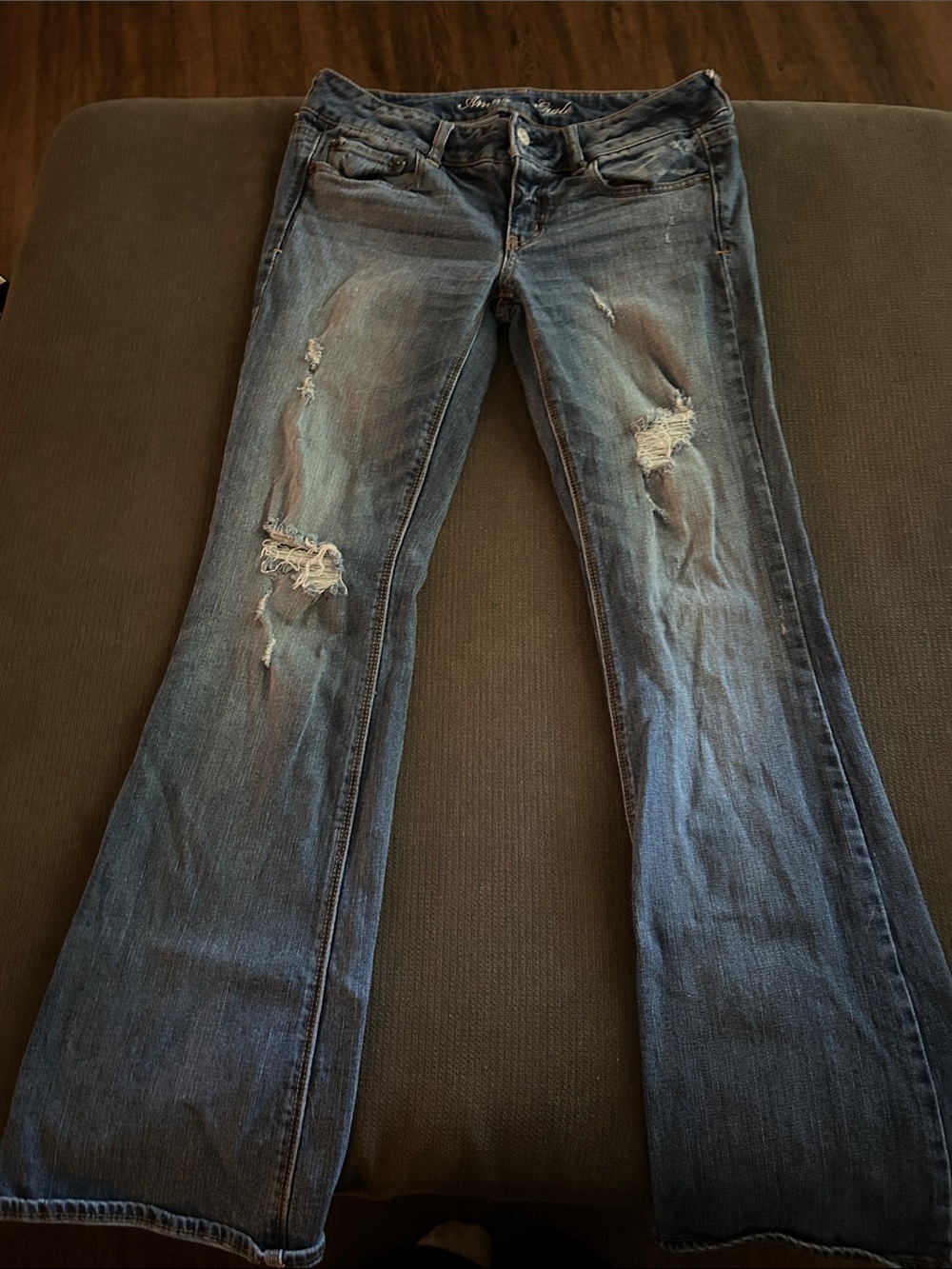 American Eagle Outfitters Distressed Dark Blue Flare Jeans